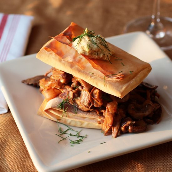 Greek Style Phyllo Mushrooms