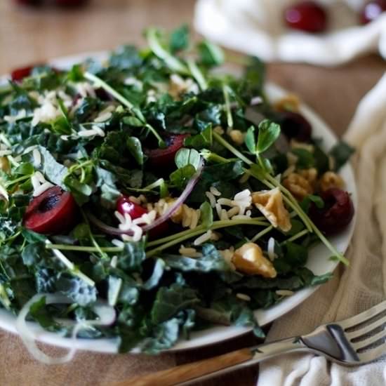 Cherry and Pea Shoot Kale Salad