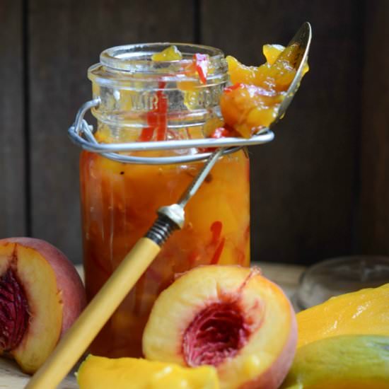 Mango and peach chutney