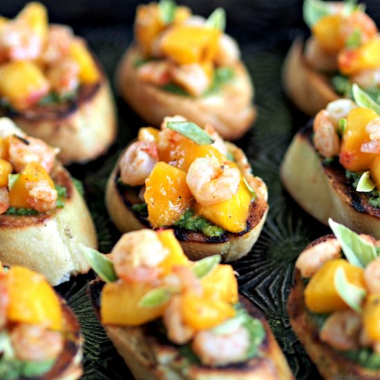 Peach & Shrimp Crostini with Pesto