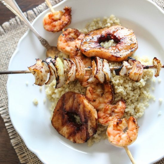 Grilled Shrimp & Peach Skewers