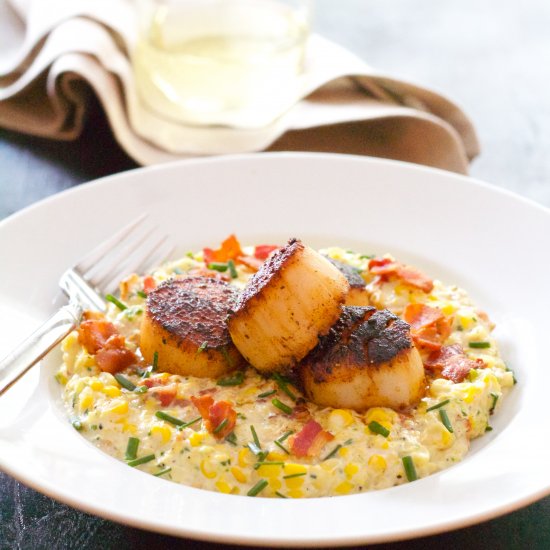 Seared Scallops – Sweet Corn Puree