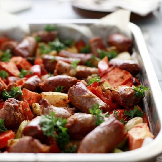 One Pan Deviled Sausage Bake