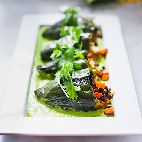 Stuffed Poblanos w/ Avocado Sauce