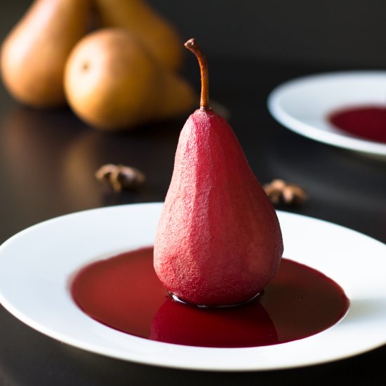 Red Wine Poached Pears