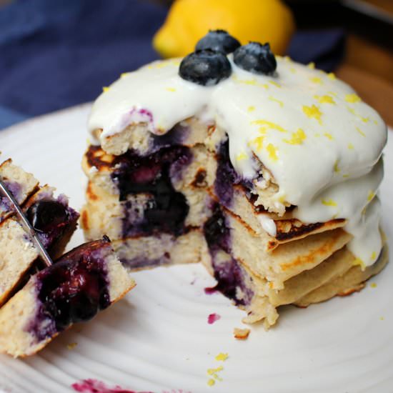 Blueberry Lemon Protein Pancakes