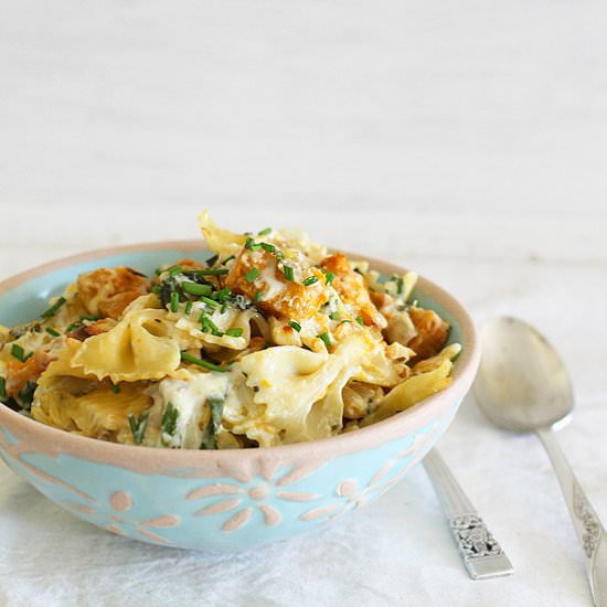 Roast pumpkin & walnut pasta bake