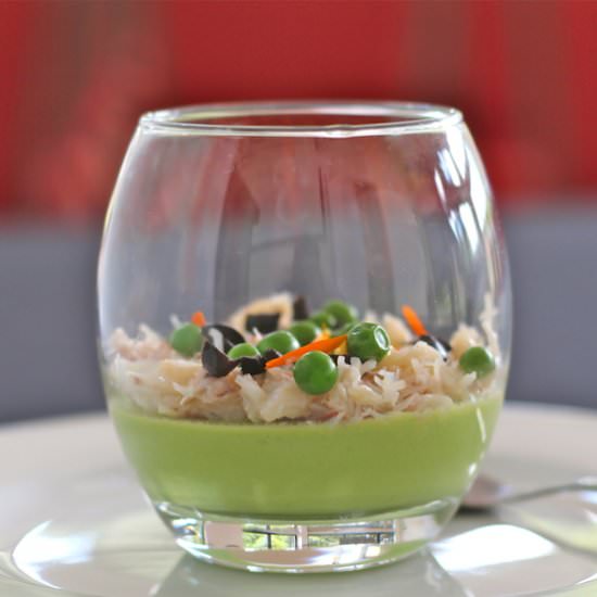 Pea Wobble with Crab, Lemon, Olive