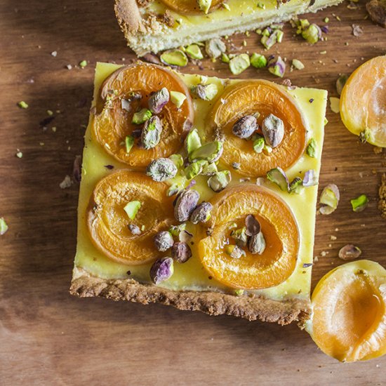 Pistachio and apricot tart.