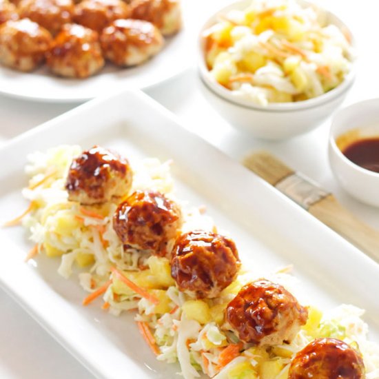 Asian Meatballs with Pineapple Slaw