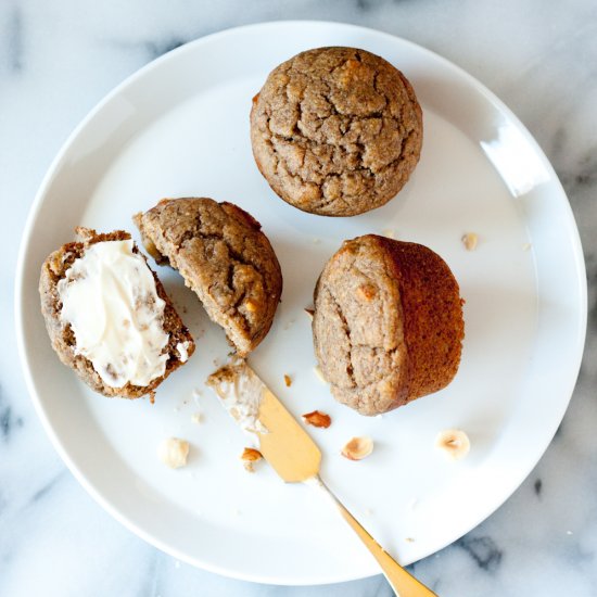 Whole Grain Banana Hazelnut Muffins