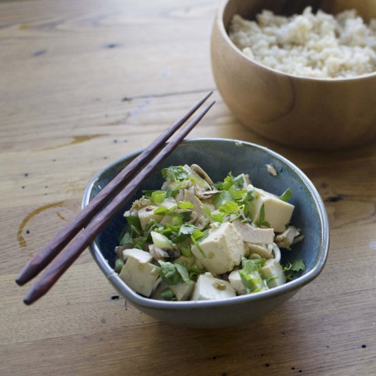 Marinated tofu and mushrooms