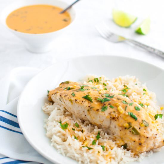 Mahi-mahi w/coconut curry sauce