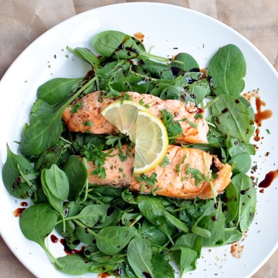 Salmon Filet on a Baby Spinach