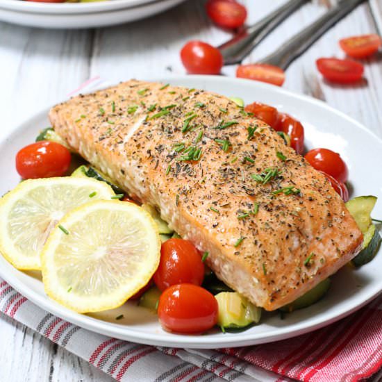 Roasted Salmon with Veggies