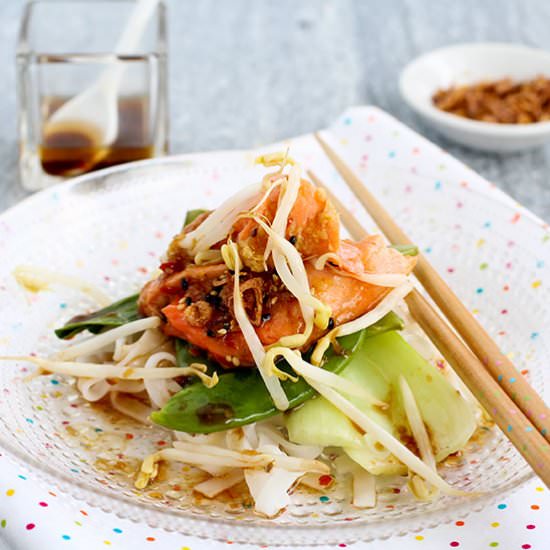 Salmon and Rice Noodle Warm Salad