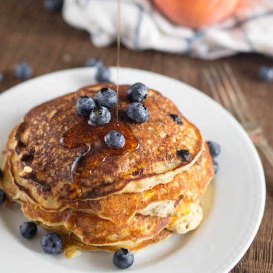 Blueberry Peach Vegan Pancakes