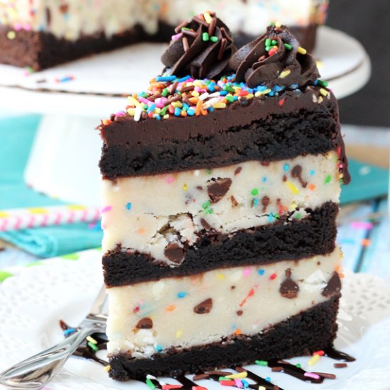 Funfetti Cookie Dough Brownie Cake