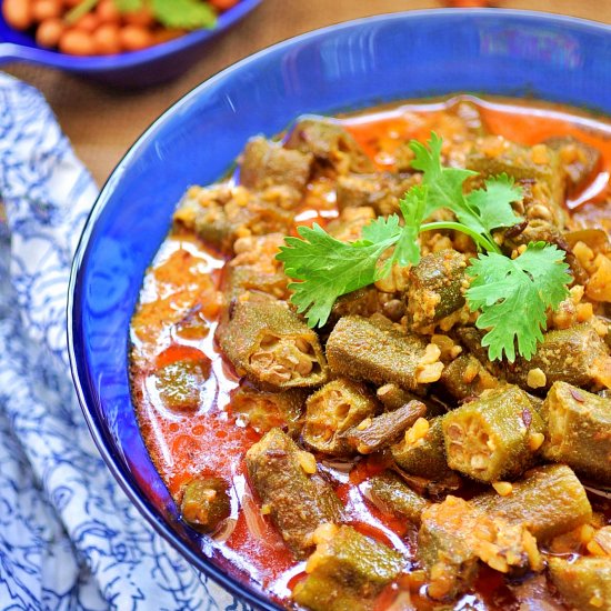 Okra In Yogurt and Roasted Peanuts