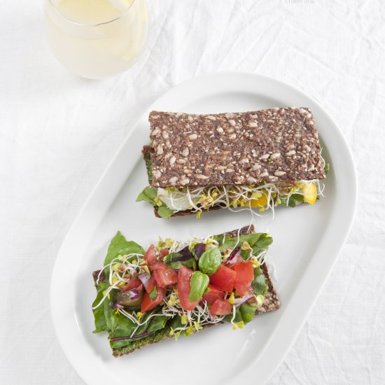 Raw Bread with Pesto and Salsa