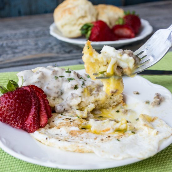 Sausage Gravy over Biscuits