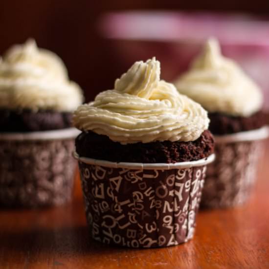 White on Dark Chocolate Cupcakes