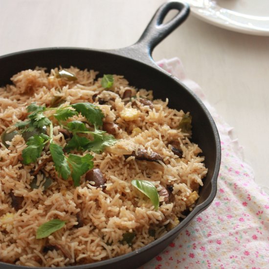 Mushroom and baby corn pilaf