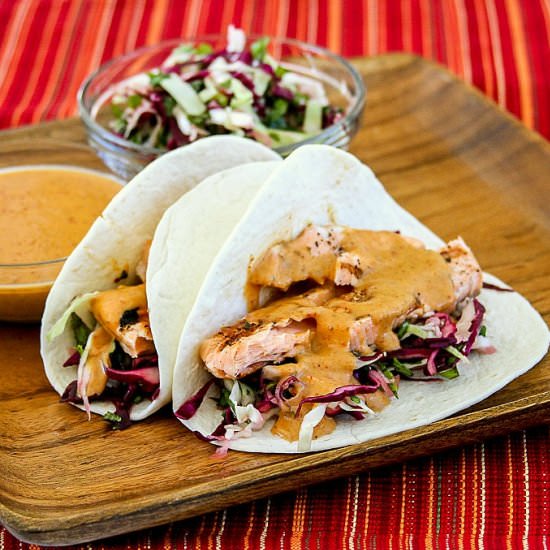 Salmon Tacos with Thai Curry Sauce