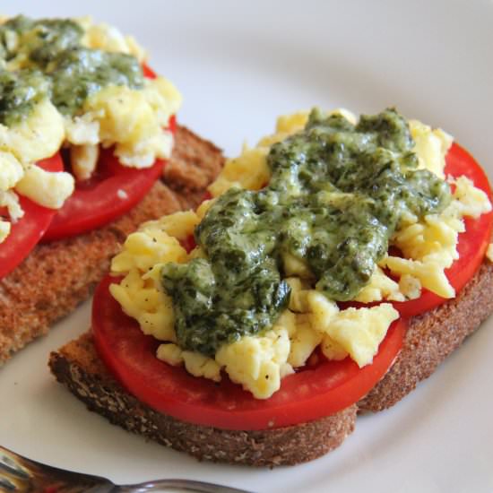 Eggs on Toast w/ Pesto + Tomato