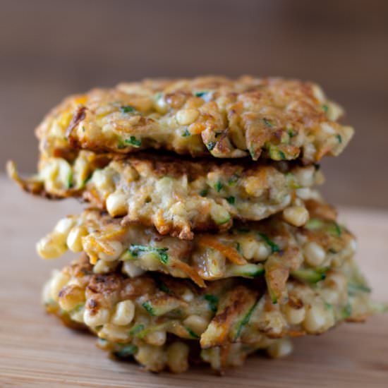 Zucchini, Corn and Carrot Fritters