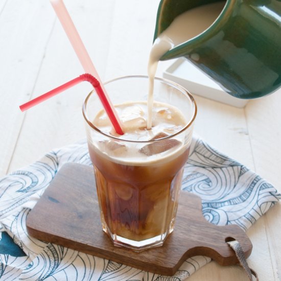 Iced coconut and almond milk coffee