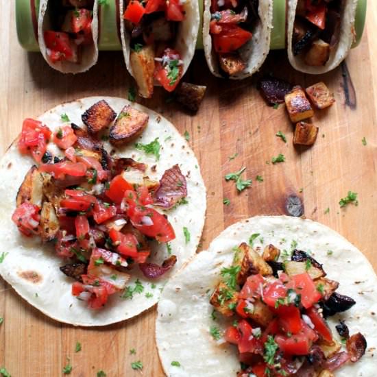 Roasted Red Onion and Potato Tacos