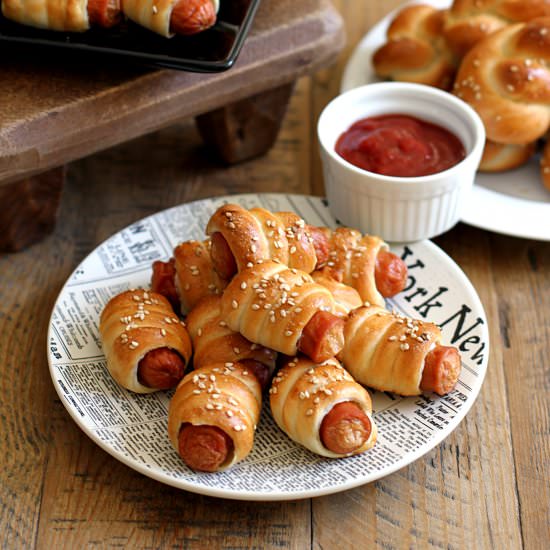 Pretzel-Wrapped Pigs in a Blanket