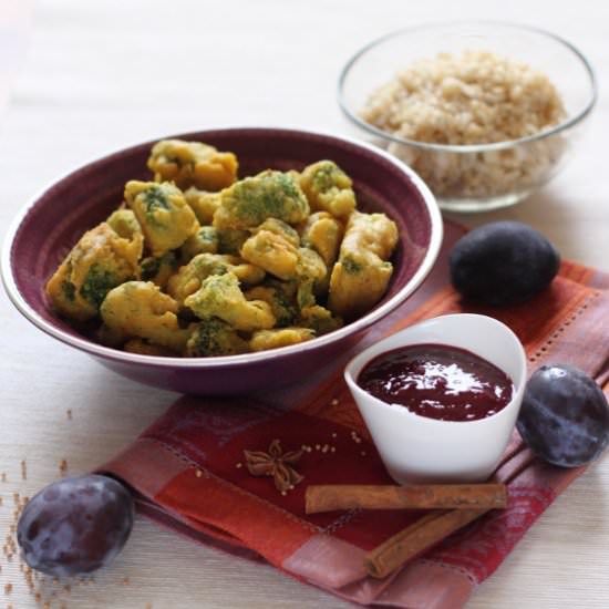 Broccoli pakora&plum chutney