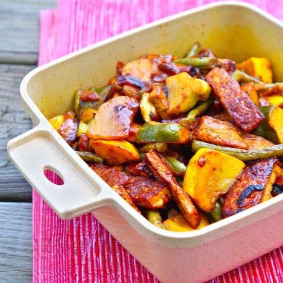 Stir fry tofu with patty pan squash