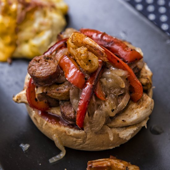 Cajun Chicken Sausage Shrimp Burger