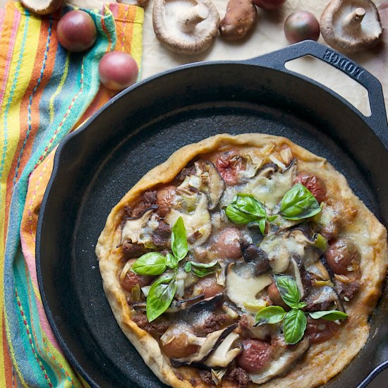 Chorizo Leek Shiitake Pizza