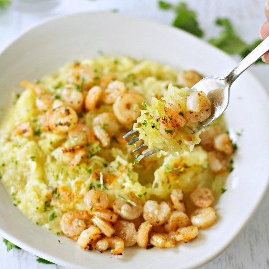 Basil Pesto Spag Squash with Shrimp