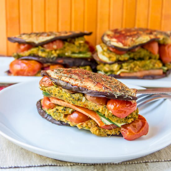 Baked rice hummus stacks