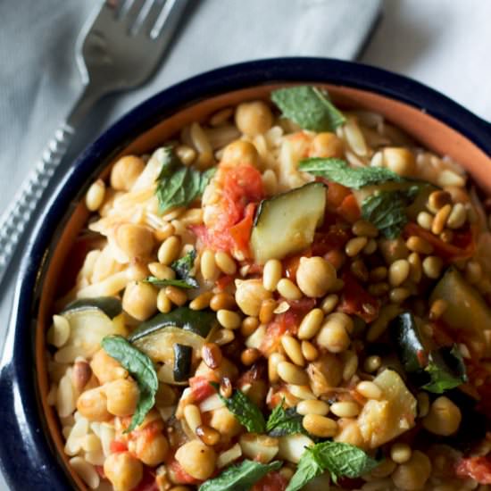 Orzo with Tomato Braised Zucchini