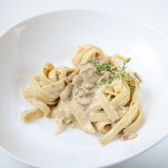 Homemade Thyme Pasta with Mushrooms