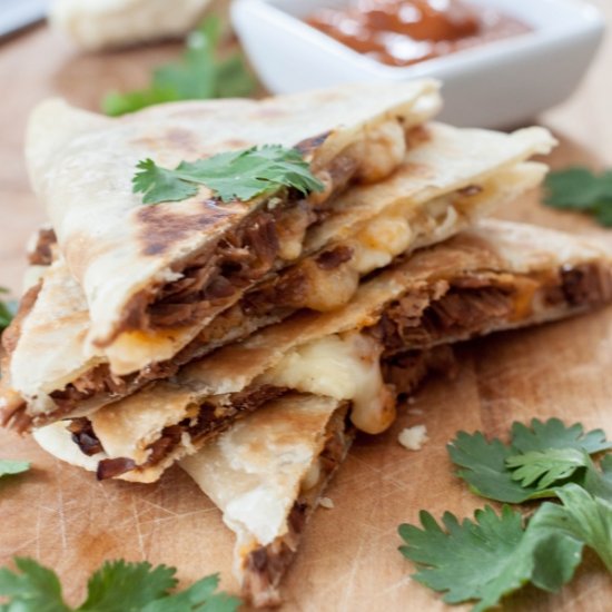 Mango BBQ Brisket Brie Quesadillas