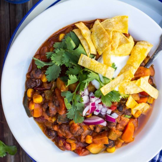 Three Bean Loaded Veggie Chili