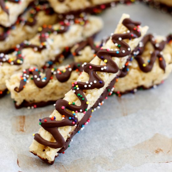 Chocolate Dipped Rice Krispy Sticks