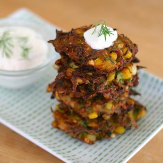 Zucchini Corn Feta Fritters