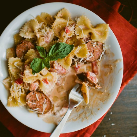 Bow tie pasta with sausage