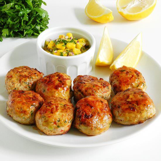 Chicken meatballs with mango salsa