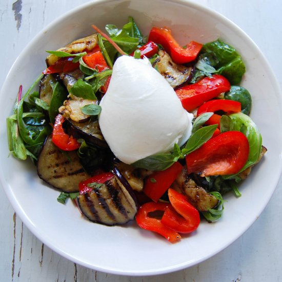 Grilled eggplant & mozarella salad