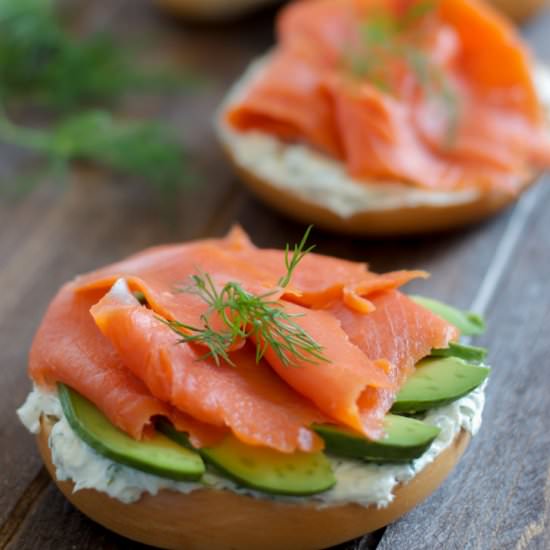 Bagel sandwich with smoked salmon