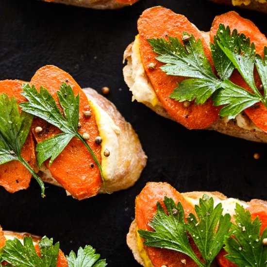 Curried Carrot + Hummus Crostini